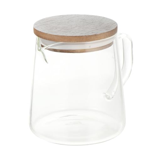 Toyvian Tetera de Vidrio Borosilicato Resistente 300 Ml Tapa de Madera de Acacia Transparente para Café y Leche, Hervidor Multiusos para Hogar y Entretenimiento