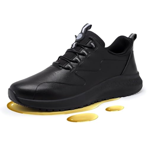 Non Slip Work Shoes for Men Slip on Waterproof Kitchen Chef Restaurant Walking Sneakers Comfortable Food Service Working Footwear Leather Nursing Shoe