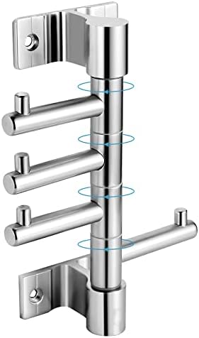 BAMTALK Rotating Coat Hooks for Hanging with 4 Swivel Arms,Vertical Multiple Bathroom Wall Mounted Towel Hooks,Heavy Duty Wall Clothes Hooks,Swivel Wall Coat Rack Hat Hooks,Bathrobe Key Holder Hanger
