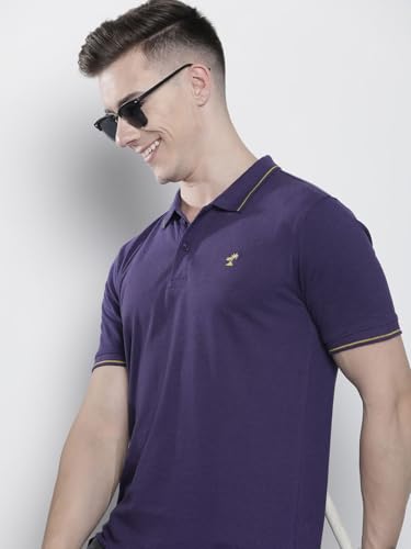 Image of The Indian Garage Co Men Slim Fit Solid Polo Neck Half Sleeves Tshirt