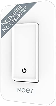 MOES WiFi Smart Light Switch No Neutral Wire, No Capacitor, No hub Required, 2nd Generation Single Live Wire Push Button, Tuya Smart Life App Remote Control Work with Alexa and Google Home, Minimum 7W