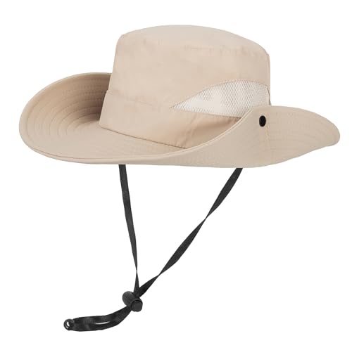 Caysep Kids-Boys-Summer-Sun-Hat Outdoor-Uv-Protection-Mesh-Fishing-Hat Quick-Drying Wide Brim Beach Hats (5-10Y) Dark Beige cover