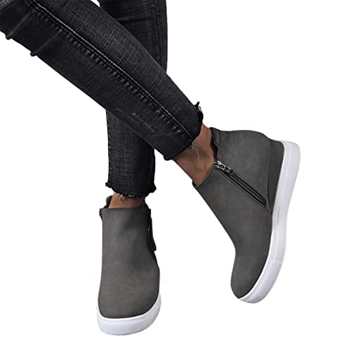 Hbeylia Wedge Platform Boots For Women Fashion Casual Leather Round Toe Chunky Bottom High Heels Ankle Booties With Side Zipper High Top Fashion Sneakers Dress Short Boots For Christmas Decoration