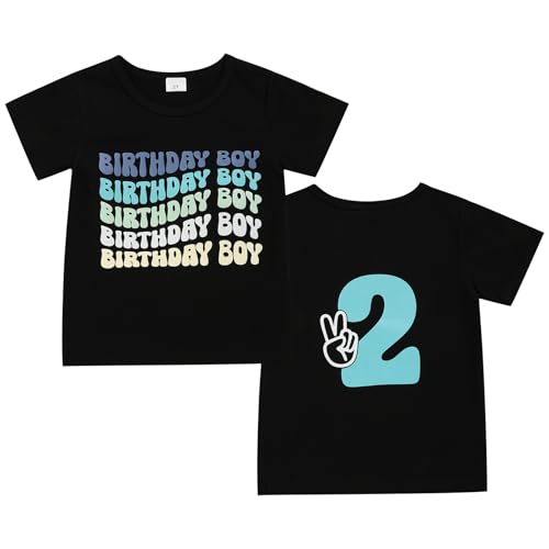TITKKOP Toddler Boy 2nd Birthday Retro Graphic Cotton Shirt (Black 2T)