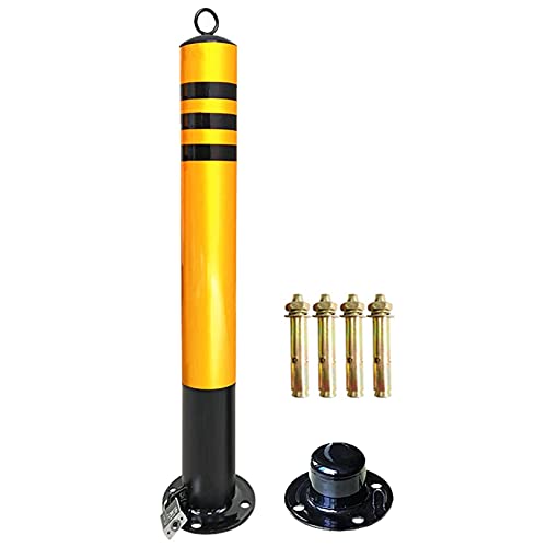 Genérico Bolardo metálico Desmontable de Alta Resistencia para entradas de vehículos - Incluye candado y Conos Reflectantes (Negro, 750x76 mm) - Barrera de estacionamiento Duradera para Mayor segurid