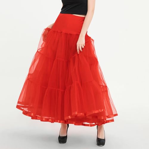 Womens 1950s A-Line Long Ankle Length Petticoats Skirts Wedding Half Slips Crinoline Underskirt Layered Mesh Tulle Skirt2