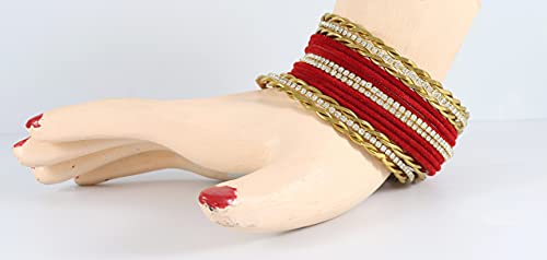 Image of NMII Gold Plated Metal Velvet Bangles Set For Women & Girls with Zircon Gemstone Studded | Traditional Women's Bangles | Designer Gold Bangles | Fashion Jewellery- Set of 28