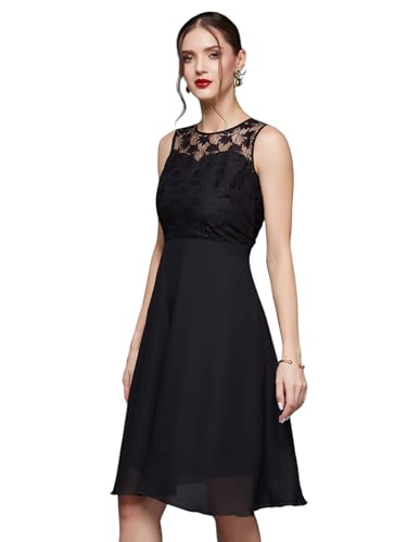 Image of Miss Chase Women's Round Neck Sleeveless Polyester Ruffled Knee- Length Dress
