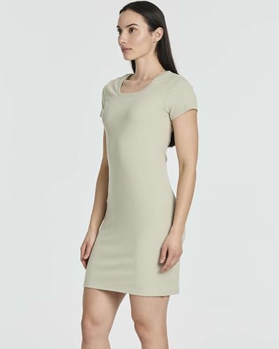 Image of Real Essentials 3 Pack: Women's Ribbed Mini Dress - Short Sleeve T-Shirt Dress Slim Fit Casual Summer Dress