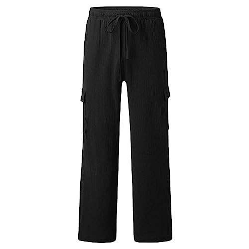 evzosrz Mens Casual Pants Loose Fit Yoga Beach Elastic Waist Drawstring Baggy Cargo Pant Trousers Overalls with Pockets2