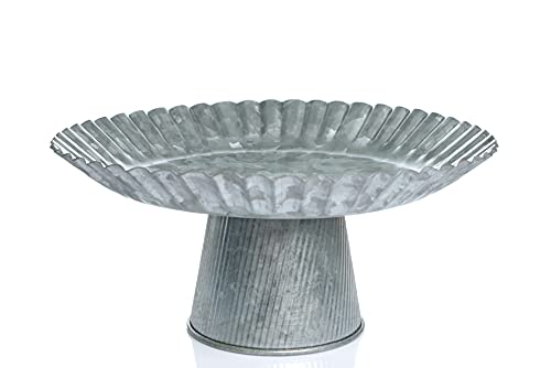 Deconoor Galvanized Cake And Cupcake Stand, Decorative Serving Platter, Dessert Holder For Weddings, Baby Showers, Birthday Parties, Anniversaries, Halloween, Round-Flower Shape, 13" Diameter, Silver #TOP8