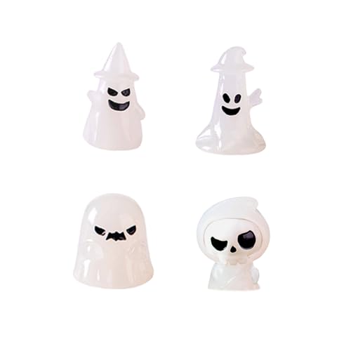 Xanthelle Geister Deko, 4 ornamentos luminosos, fantasma com chapéu, esqueleto e árvore, decoração de Halloween para ambiente fantasma
