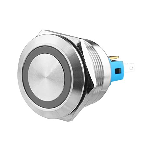 Larcele 22 mm chwilowy przełącznik przyciskowy ze wskaźnikiem 12 V, wodoodporny DIY 1 bez włącznika wyłącznika, obudowa ze stali nierdzewnej, 1 sztuka JSANKG-23 (małżeńska, niebieskie światło)