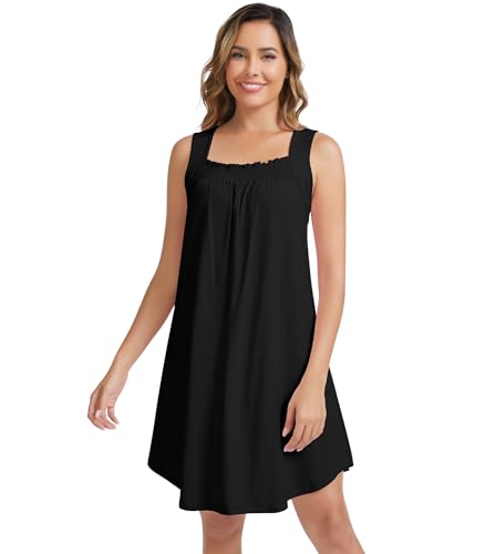 Image of NACHILA Nightgowns for Women-Viscose Made from Bamboo, Soft Sleepshirts Sleeveless Sleepwear Cooling Nightdress S-XL