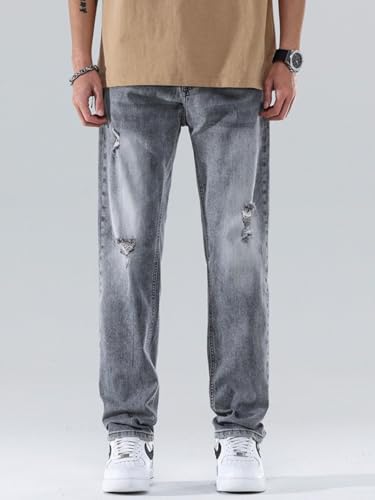 Jeans Pants Trousers Denim Spring and Autumn Grey Ripped Men's Loose Fit Small Leg Trendy Straight Long2