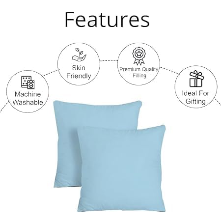 Image of Premium Polyester Fiber Cushion Fillers - Pack of 2 Pcs | 18 x 18 Inches | Light Blue| Cushions, Sofa Pillow, Cushion for Sofa, Cushion for Bed, Decorative Pillow, Pillow for Support