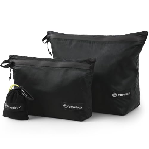 Image of Vavabox Lightweight Travel Toiletry Bag for Women, Water-Resistant Nylon Zipper Travel Pouch, Travel Essentials for Men Camping Gym (Black, 3pcs)