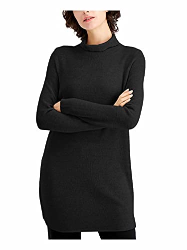 Women's Sweater Small Petite Tunic Solid Black PS