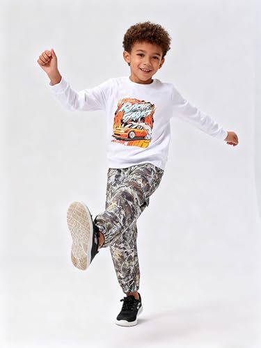 Image of Boy Clothes Plant Camouflage Pants LA Letter Print Top Sweatsuit Fall Boys Outfits Set