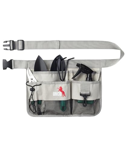UNCO- Adjustable Gardening Belt, Light Gray, 7 Pockets, Wear Resistant, Cut Resistant, Water Resistant, Garden Tool Belt Pouch, Waist Apron with Pockets