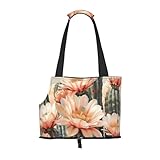 XULLZH Cactus Floral Bloom Print Carrying Foldable Travel Pet Shoulder Bag Waterproof Shoulder Bag Pet Carrier Washable, Black