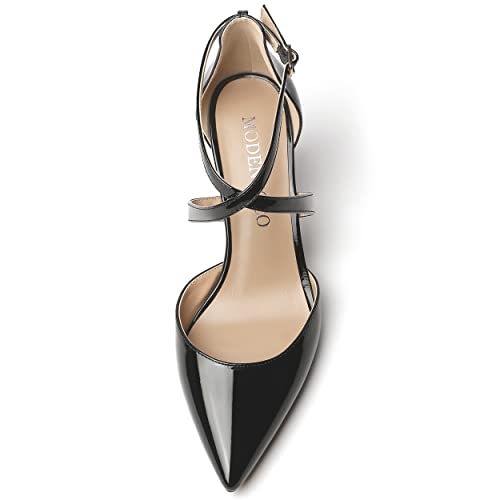 MODENCOCO Women's Cut Out Criss Cross Strap Patent Pointed Toe Stiletto High Heel Pumps Shoes 3.5 Inch3