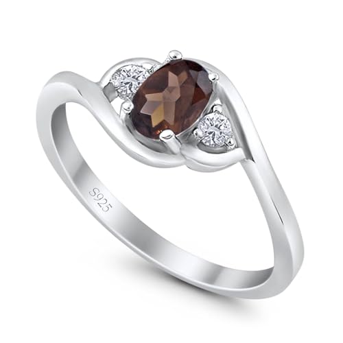 OMRANII Art Deco Three Stone Oval Natural Chocolate Smoky Quartz Twisted Vintage Style Trio Ring CZ Wedding Engagement Rings For Women 925 Sterling Silver3