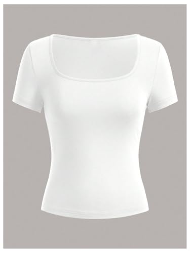 SOLY HUX Girl's Square Neck Short Sleeve Fitted Tees 3 Packs Basic T-Shirts Summer Tops3