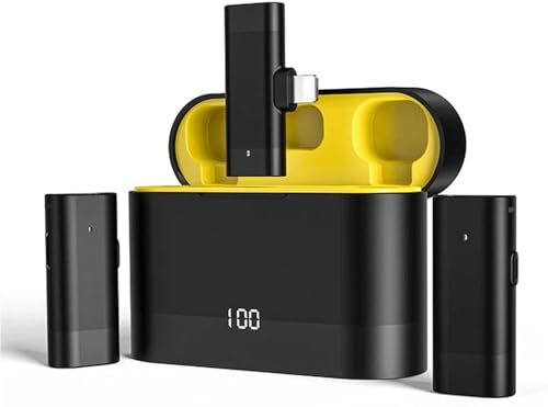 Ryzwoc Microfono Wireless per iPhone, Compatto e Portatile Lavalier con Cancellazione Attiva Del Rumore, Raggio di Trasmissione di 50 metri, 8 ore