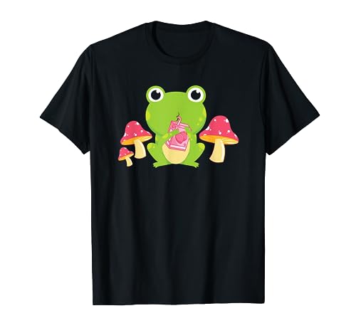 Cute Kawaii Frog Drinking Strawberry Milk Animal Lover T-Shirt