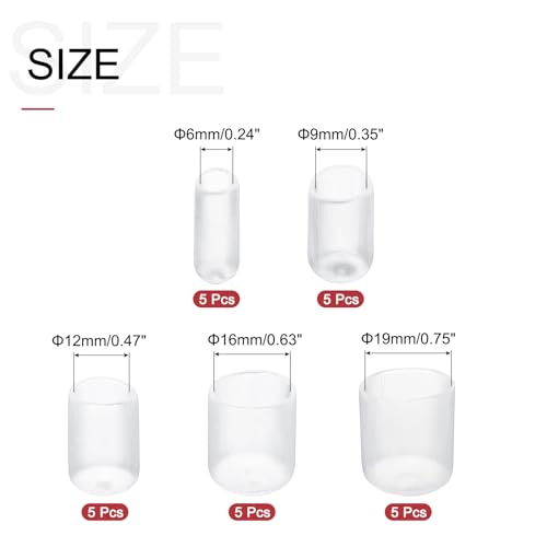 Protectores de rosca de vinilo transparente uxcell, tapas de goma redondas surtidas 3