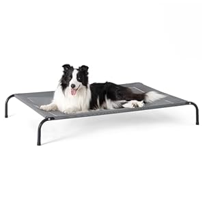 Bedsure Elevated Raised Cooling Cots Bed for Large Dogs, Portable Indoor & Outdoor Pet Hammock with Skid-Resistant Feet, Frame with Breathable Mesh, Grey, 49 inches