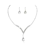 XCSUNRICH Rhinestone Joyería Nupcial Set 5A Zirconia Plata Pendientes Collar Set Señoras Boda Compromiso Vestidos de Novia Prom Joyería Regalo Joyería Con Caja De Regalo