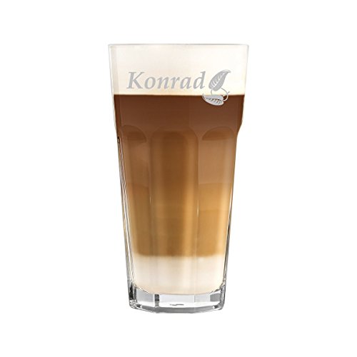 polar-effekt Bicchiere da latte macchiato da 480 ml, personalizzabile, per bevande come cappuccino, latte e Co con incisione, idea regalo per compleanno, motivo foglie