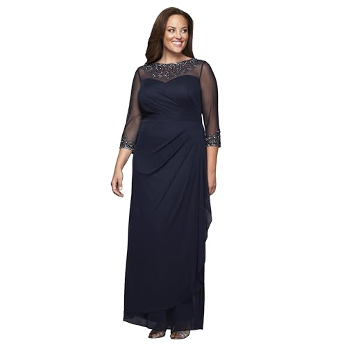 Image of Alex Evenings Womens Plus Size Long Sleeve Sweetheart Neckline Dress