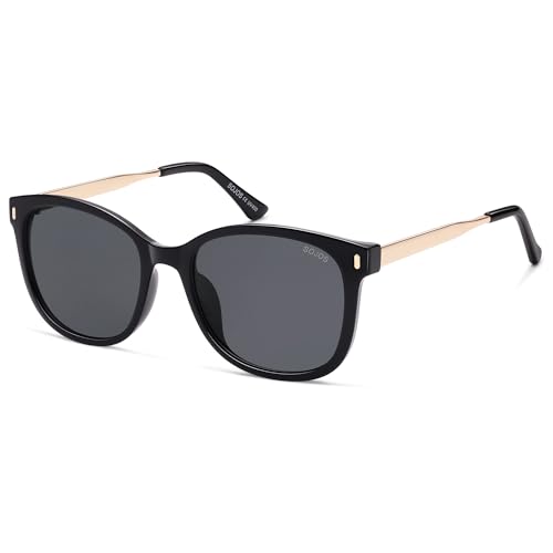 SOJOS Classic Square Polarized Sunglasses for Women Oversized Trendy Retro UV Protection Shade SJ2640 Black Frame Grey Lens
