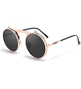 Martin Round Flip Up Sunglasses Retro Steampunk For Men Women Vintage Circle Shades 90's 80's Met...