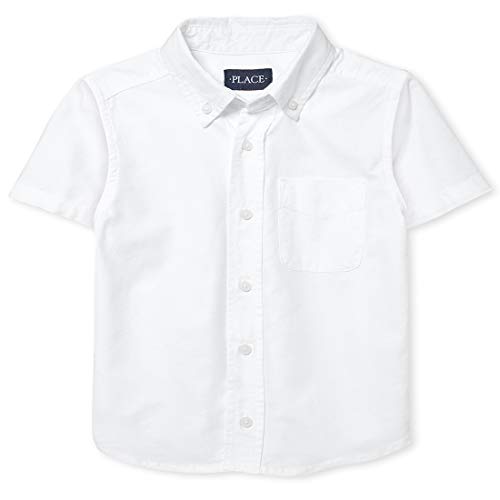 The Children's Place Boys' Short Sleeve Husky Button Down Shirt, White, XXL (16H)