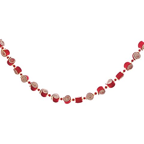 6 Foot Long Red and Antique White Felted Christmas Garland, Candy Look Tree Garland Cover