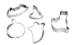 Halloween Cookie Cutters - Stainless Steel 5 Piece Set (Pumpkin, Ghost, Cat, Bat, Witch's Hat)
