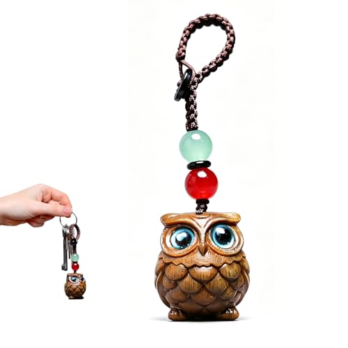 JOVYTH Porte-Clés Hibou Artisanal en Bois - Porte-clef pour Sac à Main, Auto, Sacoche, Accessoire Naturel, Idée Cadeau pour Homme et Femme, Amoureux de la...