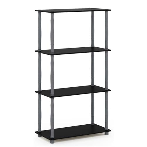 Image of Furinno Turn-N-Tube 4-Tier Multipurpose Shelf Display Rack, Classic Tubes, Black /Grey