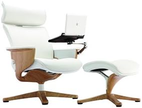 Creative Rewards - Eurotech Seating Nuvem White Leather Deluxe Recliner Teak Finish Frame with Laptop/Tablet Arm and Ottoman