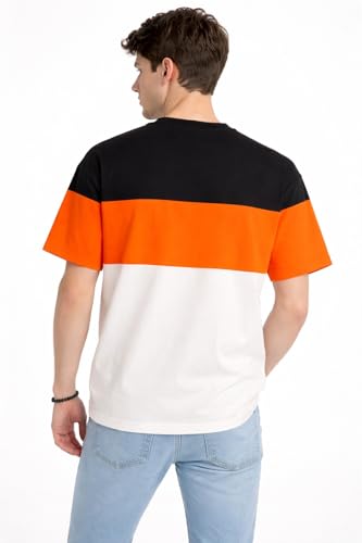 Image of Stylish Men Color Block Oversized Half Sleeve Round Neck T-Shirt