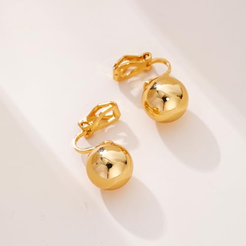 Tonluyax Gold Ball Clip On Earrings For Women 12Mm Beads Clip Earrings Non Piercing Stud Earrings thumb #1