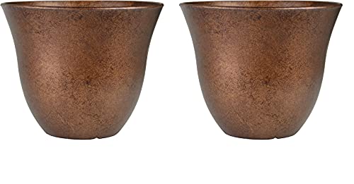 Classic Home and Garden Indoor/Outdoor Round Honeysuckle Resin Flower Pot Planter, Copper, 15
