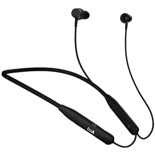 Image of boA Bluetooth Neckband Earphones with Deep Bass, Type C Fast Charging, Ergonomic Neckband Fit, Clear Voice Calls, Comfort Fit All Day for Workout Office Travel, Compatible with Android and iOS Devices