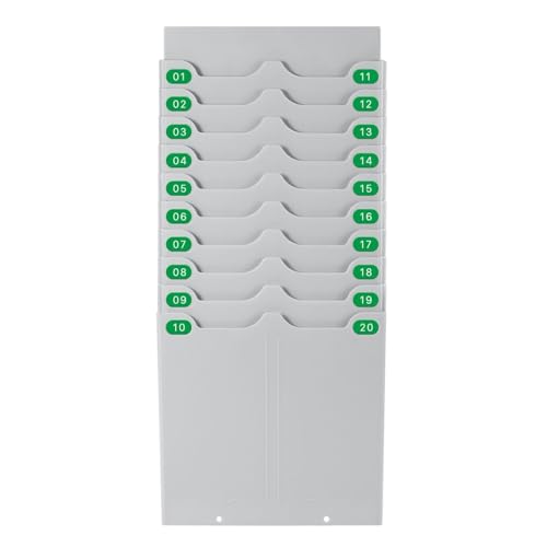 Flexzion Time Card Holder Wall Mount Expandable Time Clock Rack Double Row 20 Slot Rack Card Holder for 7 x 3.46-Inch Timesheets for Attendance Payroll Employee Assignment in Out Timecard Rack, Gray