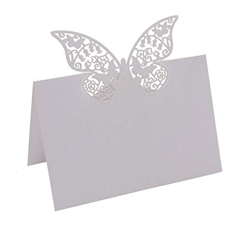 Rmeet Tarjetas de Lugar,50 Pack Mariposa Tarjeta de Localización Blanco Tarjetas de Mesa 3D Placa Nombre para Boda Fiesta Banquetes 9 * 12 CM
