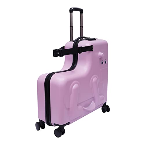 24in Children's Ride On Trolley, Portable Universal Wheel Carry On Luggage ABS+PC, Waterproof Unisex Boys Girls Travel Suitcase With Lock for Travel, Business Trips to Load Clothes, Pink